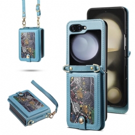 Κάλυμμα Samsung Galaxy Z Flip 7 Μαρμάρινη Θήκη Καρτών Και Λουράκι Ώμου