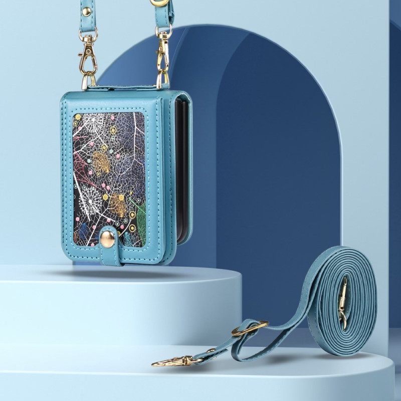 Κάλυμμα Samsung Galaxy Z Flip 7 Μαρμάρινη Θήκη Καρτών Και Λουράκι Ώμου