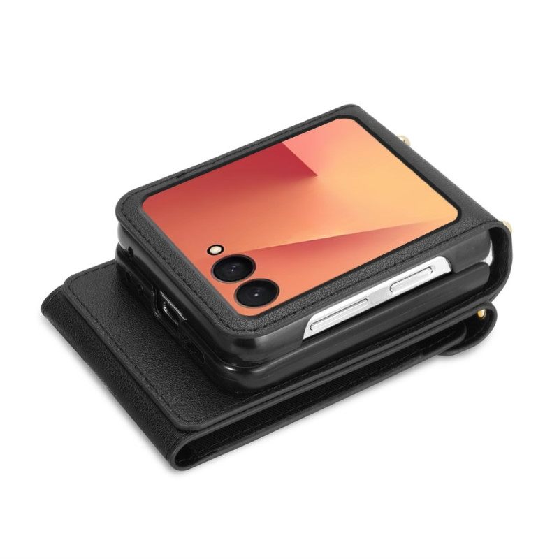 Κάλυμμα Samsung Galaxy Z Flip 7 Πορτοφόλι Με Φερμουάρ & Λουράκι Ώμου Σιλικόνης