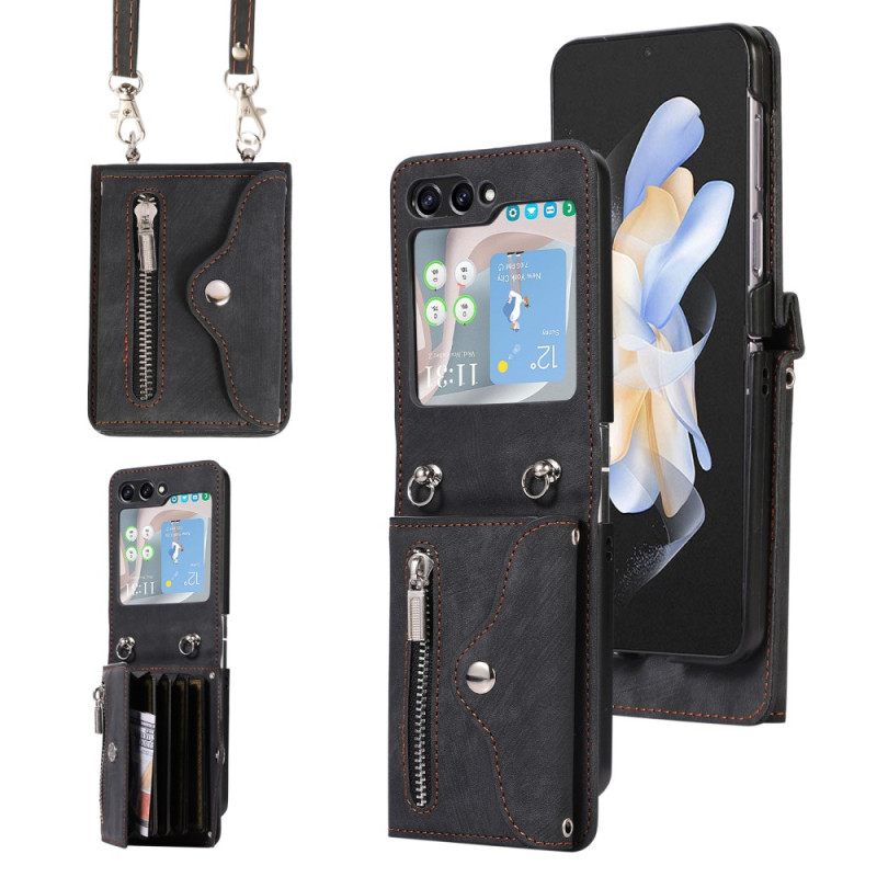 Κάλυμμα Samsung Galaxy Z Flip 7 Πορτοφόλι Με Κορδόνι Και Ιμάντα Ώμου