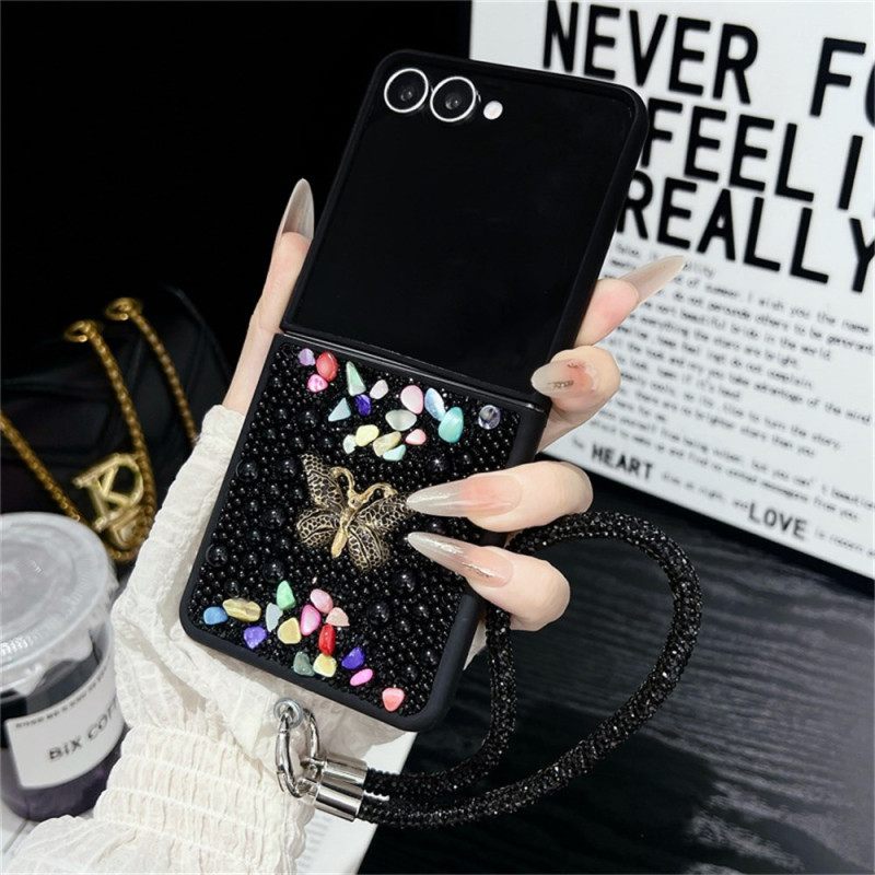 Κάλυμμα Samsung Galaxy Z Flip 7 Σχεδιασμός Με Γκλίτερ Και Ιμάντας Καρπού