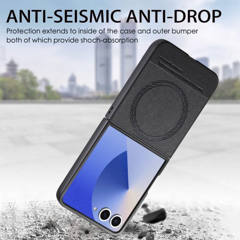 Κάλυμμα Samsung Galaxy Z Flip 7 Συμβατό Με Magsafe Denim Δέρμα Με Υφή Σιλικόνης