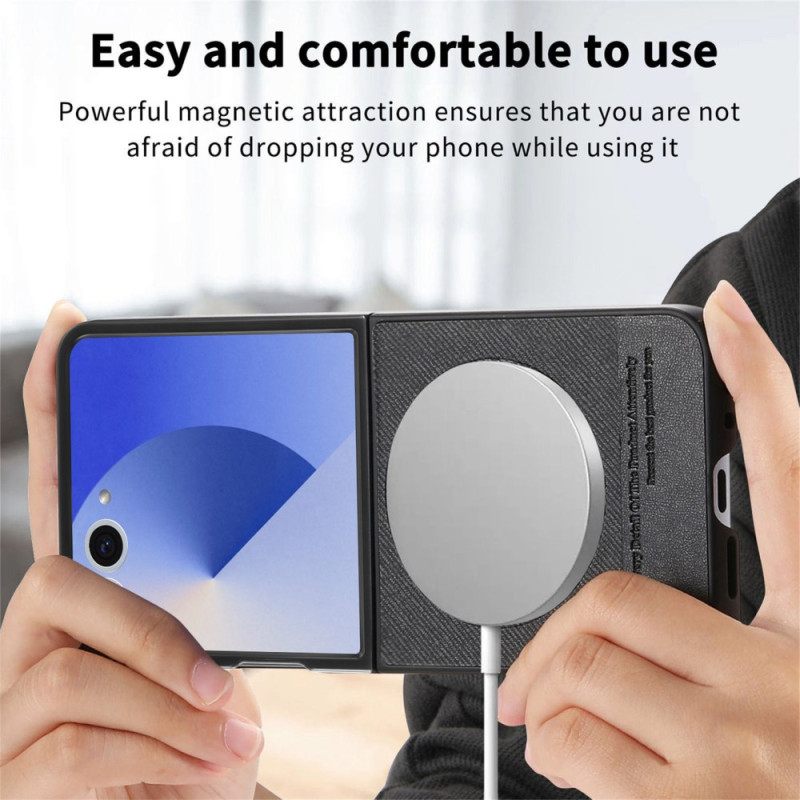 Κάλυμμα Samsung Galaxy Z Flip 7 Συμβατό Με Magsafe Denim Δέρμα Με Υφή Σιλικόνης