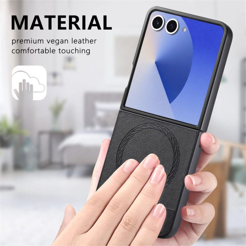 Κάλυμμα Samsung Galaxy Z Flip 7 Συμβατό Με Magsafe Denim Δέρμα Με Υφή Σιλικόνης