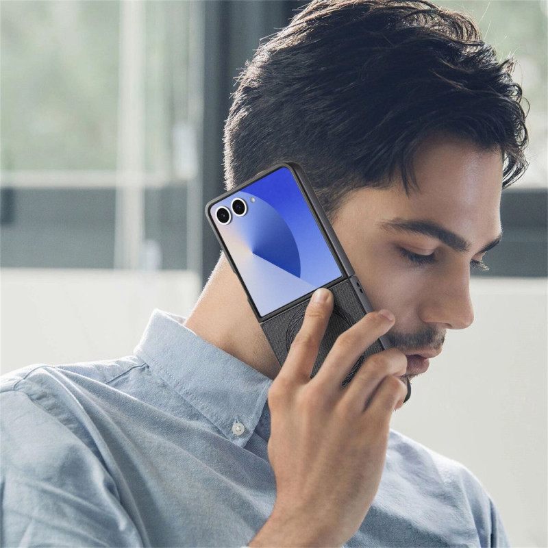 Κάλυμμα Samsung Galaxy Z Flip 7 Συμβατό Με Magsafe Denim Δέρμα Με Υφή Σιλικόνης