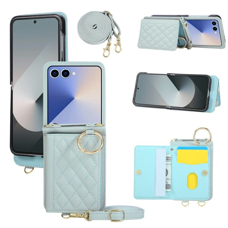 Κάλυμμα Samsung Galaxy Z Flip 7 Θήκες Κινητών Καπιτονέ Πορτοφόλι Με Λουράκι Ώμου