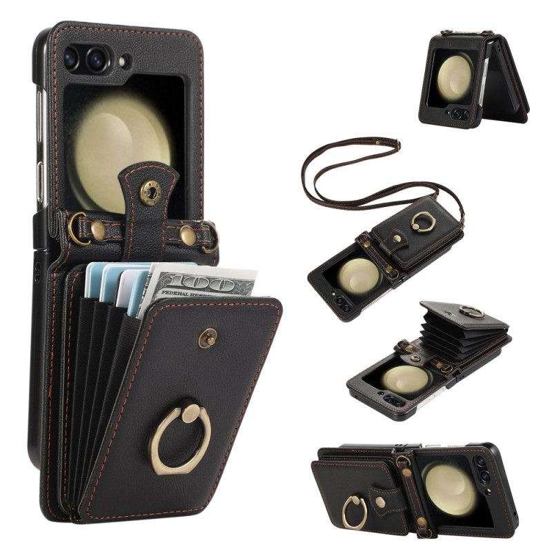 Κάλυμμα Samsung Galaxy Z Flip 7 Θήκη Καρτών Και Ιμάντας Ώμου