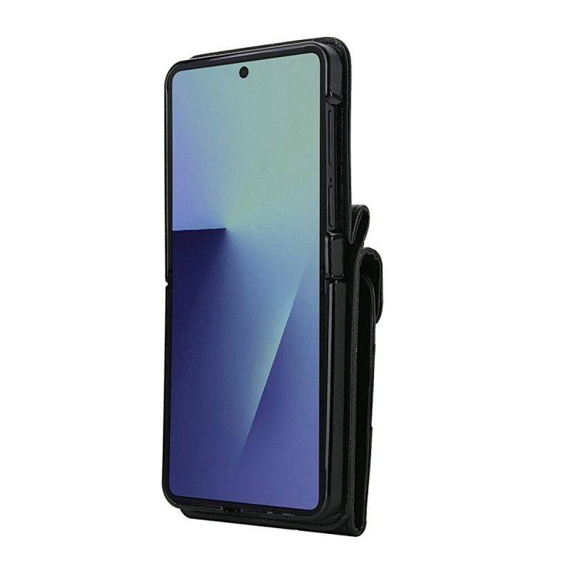 Κάλυμμα Samsung Galaxy Z Flip 7 Θήκη Καρτών Και Λουράκι Με Μπλοκάρισμα Rfid Σιλικόνης