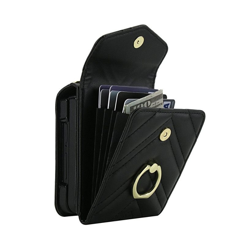 Κάλυμμα Samsung Galaxy Z Flip 7 Θήκη Καρτών Και Λουράκι Με Μπλοκάρισμα Rfid Σιλικόνης