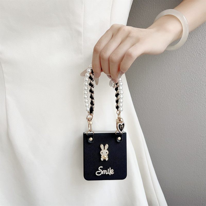 Κάλυμμα Samsung Galaxy Z Flip 7 Χαμογελαστή Λαγουδάκι Με Βραχιόλι Σιλικόνης