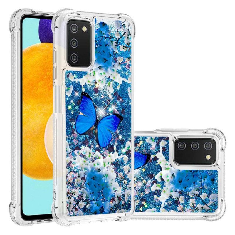 θηκη κινητου Samsung Galaxy A03s Glitter Blue Butterflies