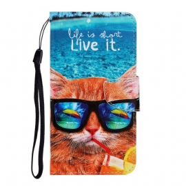 δερματινη θηκη Huawei P Smart 2021 με κορδονι Cat Live It Strappy