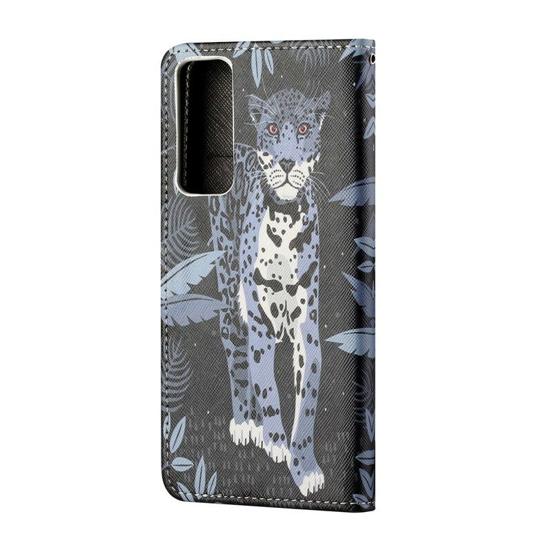 Θήκη Flip Huawei P Smart 2021 με κορδονι Strappy Leopard