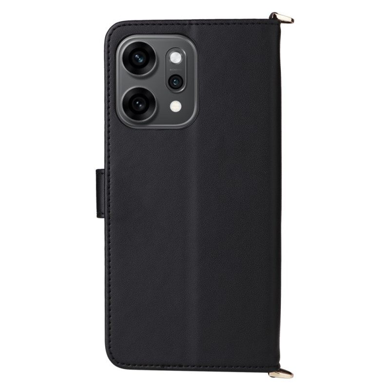 Δερματινη Θηκη Oppo Reno 14 Pro 5g Καπιτονέ Με Λουράκι Και Λουράκι Καρπού Σιλικόνης