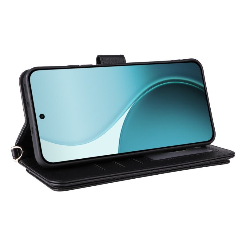 Δερματινη Θηκη Oppo Reno 14 Pro 5g Καπιτονέ Με Λουράκι Και Λουράκι Καρπού Σιλικόνης