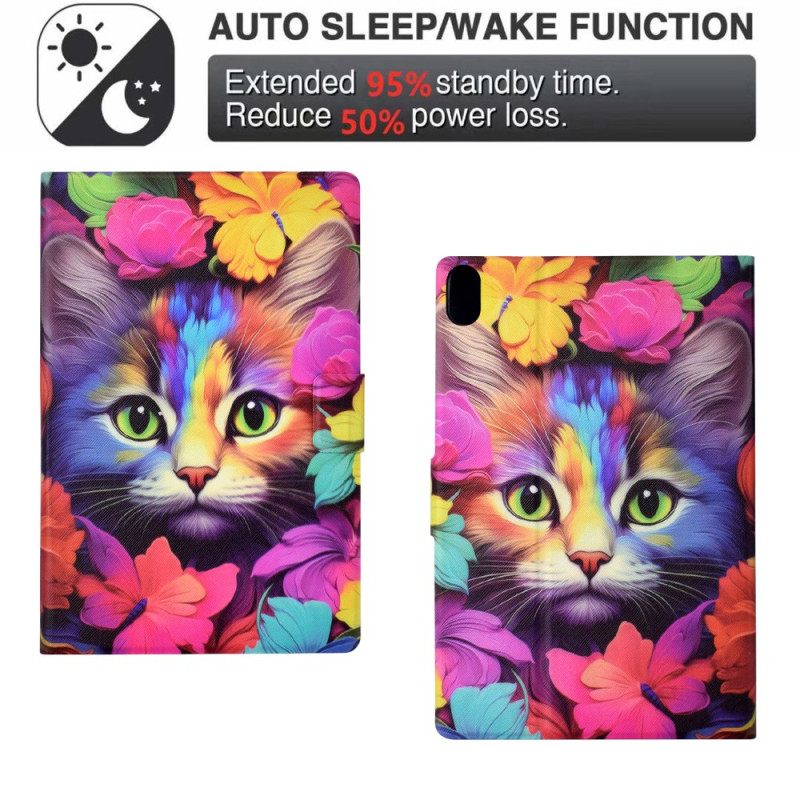 Δερματινη Θηκη Samsung Galaxy Tab S11 Πολύχρωμη Γάτα Σιλικόνης