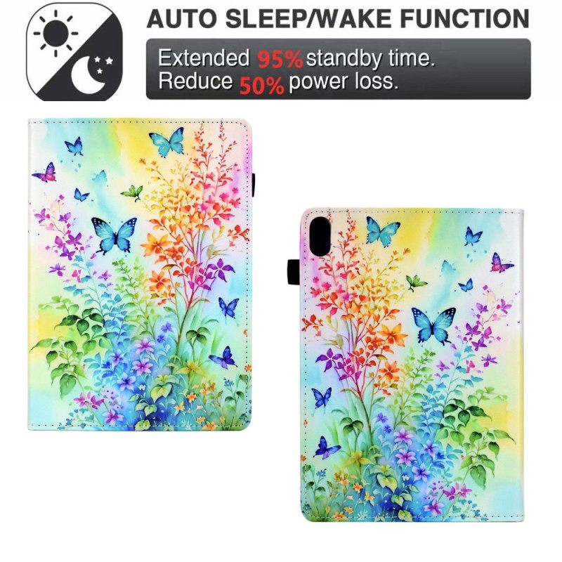 Δερματινη Θηκη Samsung Galaxy Tab S11 Χρωματιστά Λουλούδια Και Πεταλούδες