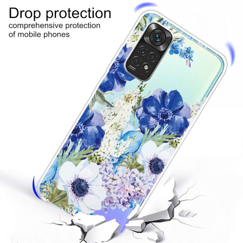 θηκη κινητου Xiaomi Redmi Note 11 Pro 4G / 5G Ακουαρέλα Μπλε Λουλούδια
