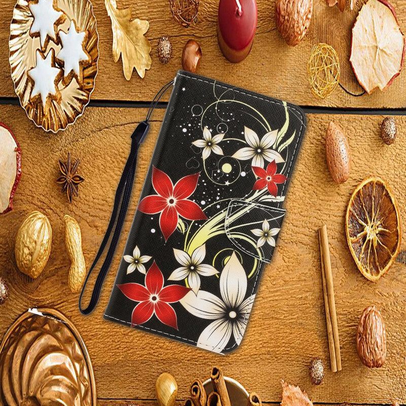 Κάλυμμα Xiaomi Redmi Note 9 με κορδονι Πολύχρωμα Λουλούδια Με Λουράκι