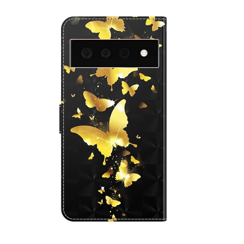 δερματινη θηκη Google Pixel 6 Pro Κίτρινες Πεταλούδες