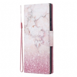 δερματινη θηκη Samsung Galaxy Note 20 Ultra με κορδονι Ροζ Μάρμαρο Με Αφαιρούμενο Λουρί