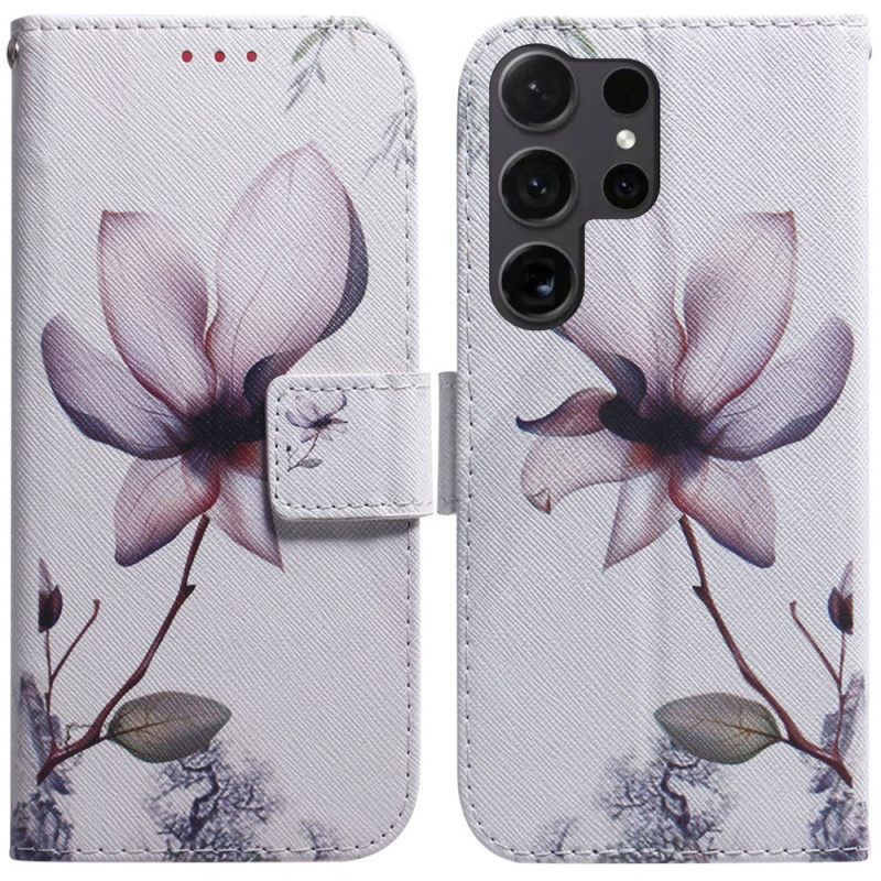 Δερματινη Θηκη Samsung Galaxy S24 Ultra 5g Ροζ Λουλούδι