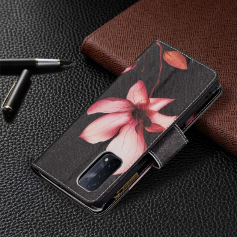 δερματινη θηκη Oppo A54 5G / A74 5G Τσέπη Με Φερμουάρ Λουλουδιών