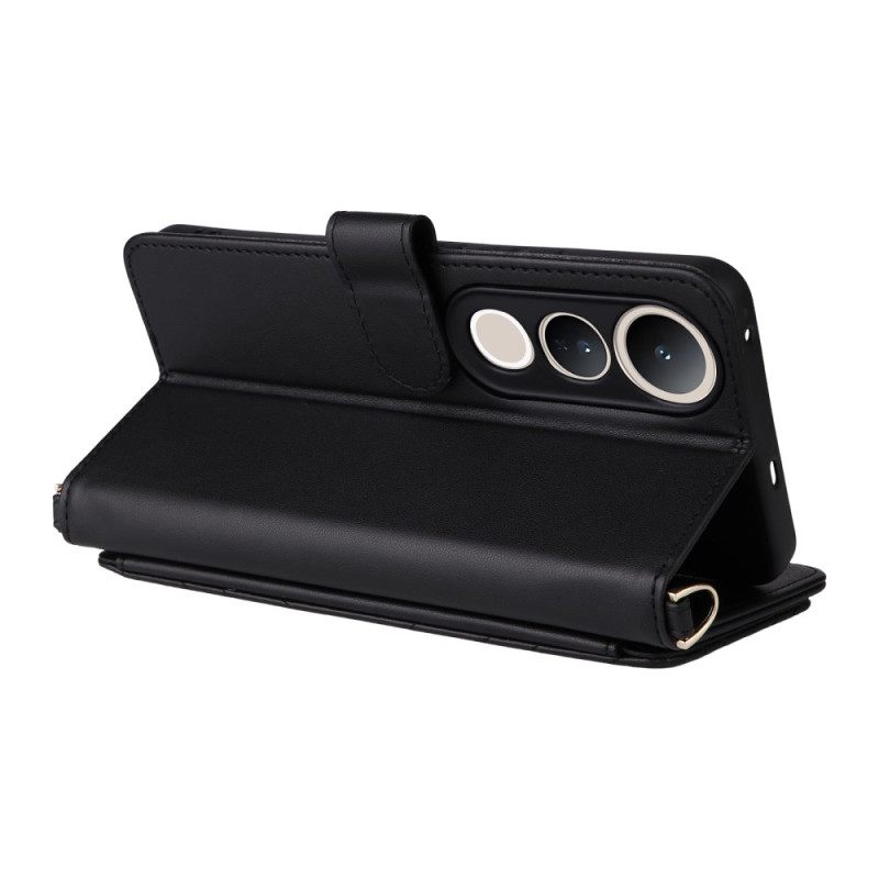 Δερματινη Θηκη Vivo V50 Lite 5g Καπιτονέ Με Κορδόνι Και Ιμάντα Ώμου