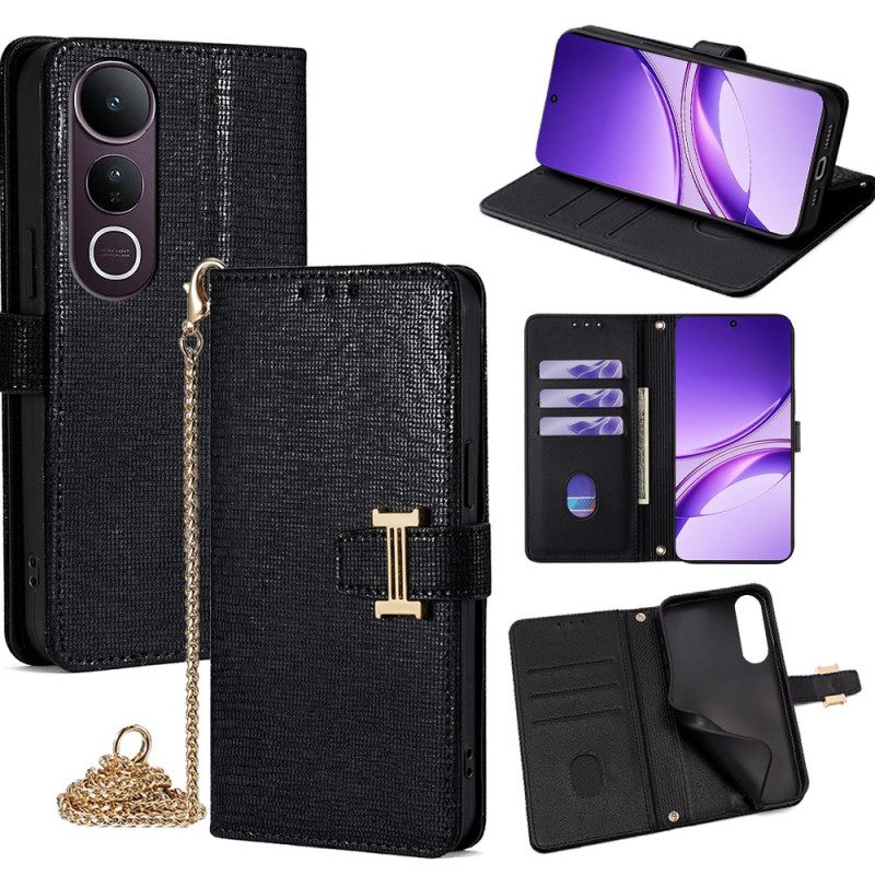 Δερματινη Θηκη Vivo V50 Lite 5g Πούλιες (sequins) Με Αλυσίδα (chain)