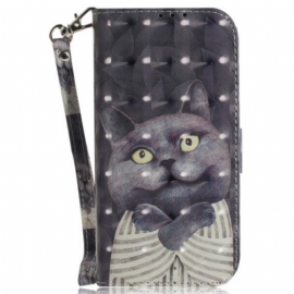 Δερματινη Θηκη Oneplus Nord 5 Γκρίζα Γάτα Με Λουράκια Σιλικόνης