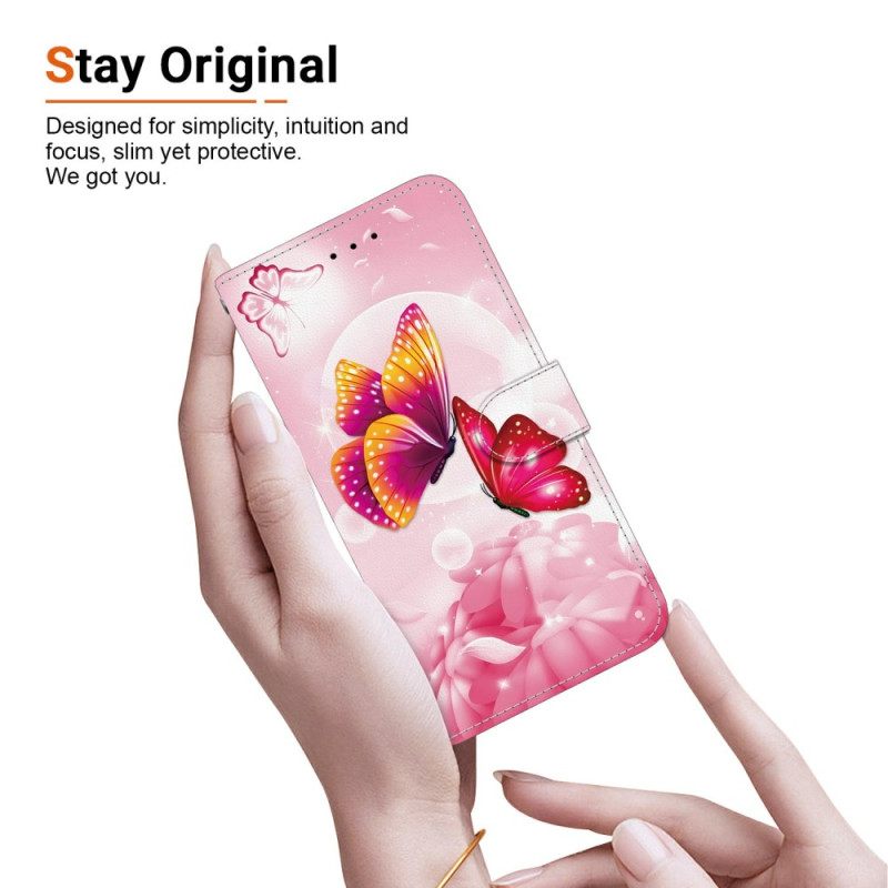 Δερματινη Θηκη Oneplus Nord 5 Ροζ Πεταλούδες