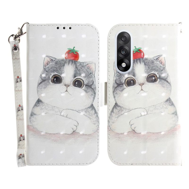 Δερματινη Θηκη Oneplus Nord 5 Χαριτωμένη Γάτα Με Λουράκι