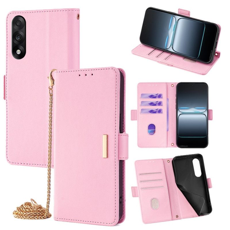 Δερματινη Θηκη Oneplus Nord 5 Χρυσό Κούμπωμα Και Κορδόνι