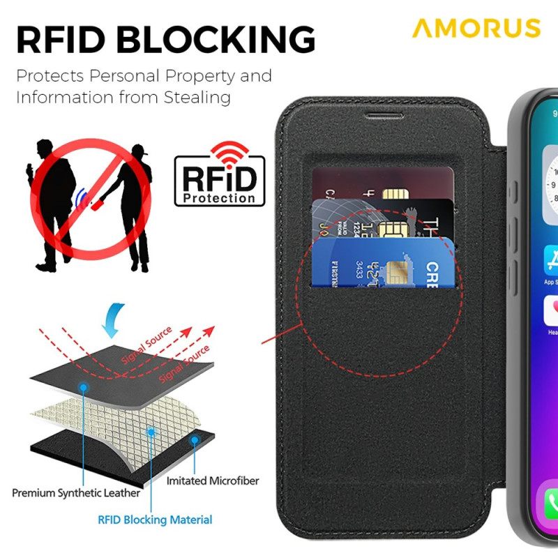 Δερματινη Θηκη iPhone 17 Συμβατό Με Magsafe Με Θήκη Κάρτας Rfid