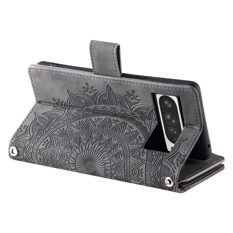 Δερματινη Θηκη Google Pixel 10 Pro Xl Πορτοφόλι Με Εφέ Σουέτ Μαντάλα Σιλικόνης