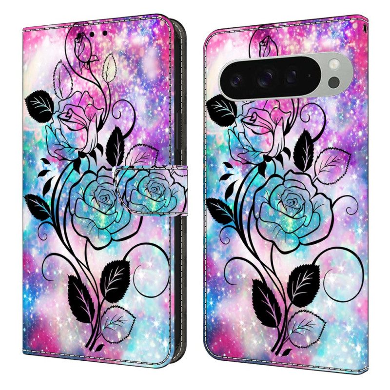 Δερματινη Θηκη Google Pixel 10 Pro Xl Ροζ Και Μπλε Μοτίβο