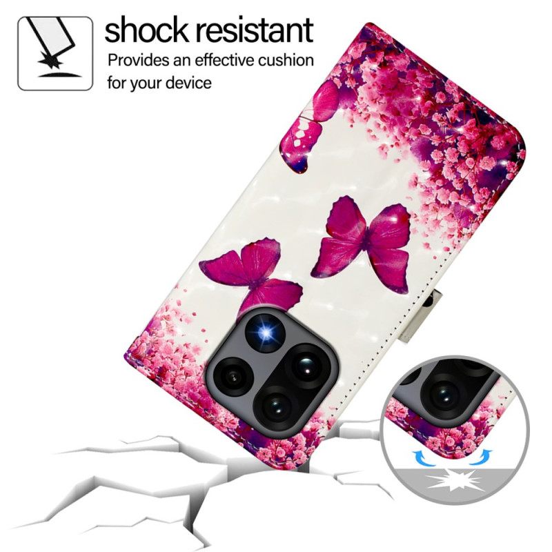 Δερματινη Θηκη Oneplus 15 Ροζ Πεταλούδες Σιλικόνης