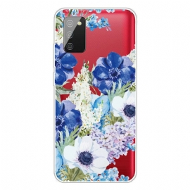 θηκη κινητου Samsung Galaxy A02s Χωρίς Ραφή Ακουαρέλα Μπλε Λουλούδια