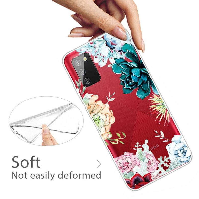 Θήκη Samsung Galaxy A02s Άνευ Ραφής Λουλούδια Ακουαρέλας