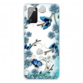 Θήκη Samsung Galaxy A02s Ρετρό Πεταλούδες Και Λουλούδια Διάφανα