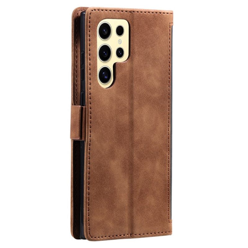 Δερματινη Θηκη Samsung Galaxy S25 Ultra 5g Δίχρωμο Πορτοφόλι Rfid Με Εφέ Σουέτ