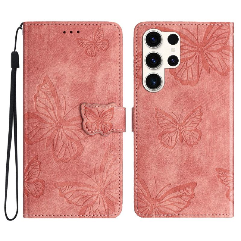 Δερματινη Θηκη Samsung Galaxy S25 Ultra 5g Πεταλούδες Με Εφέ Σουέτ