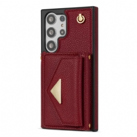 Κάλυμμα Samsung Galaxy S25 Ultra 5g Δερμάτινο Εφέ Με Θήκη Καρτών Και Λουράκι