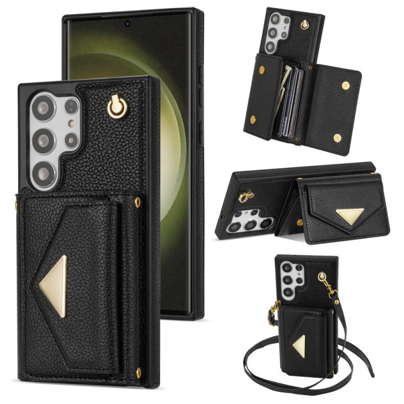 Κάλυμμα Samsung Galaxy S25 Ultra 5g Δερμάτινο Εφέ Με Θήκη Καρτών Και Λουράκι