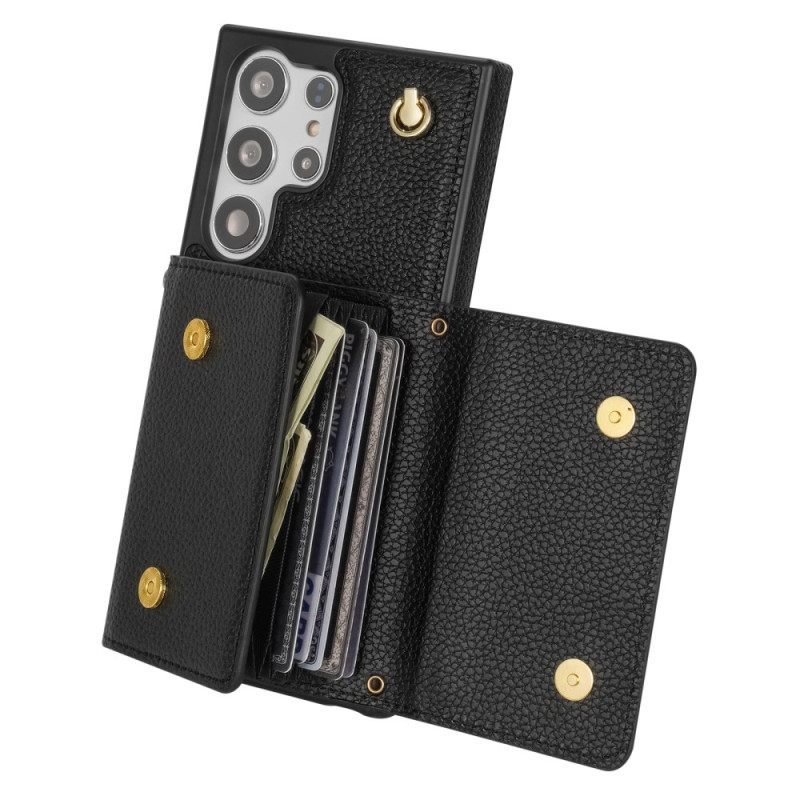 Κάλυμμα Samsung Galaxy S25 Ultra 5g Δερμάτινο Εφέ Με Θήκη Καρτών Και Λουράκι