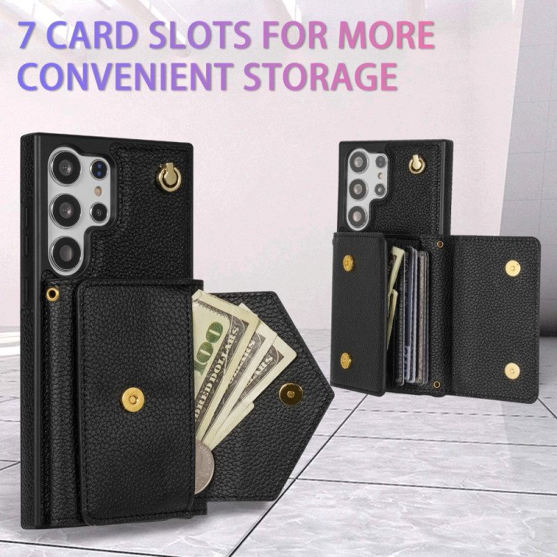 Κάλυμμα Samsung Galaxy S25 Ultra 5g Δερμάτινο Εφέ Με Θήκη Καρτών Και Λουράκι