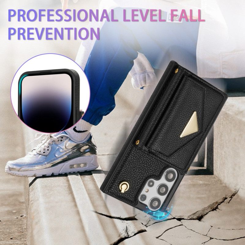 Κάλυμμα Samsung Galaxy S25 Ultra 5g Δερμάτινο Εφέ Με Θήκη Καρτών Και Λουράκι