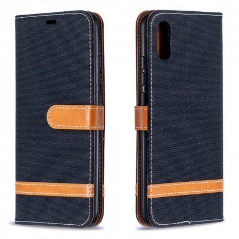 Κάλυμμα Xiaomi Redmi 9A με κορδονι Λουράκι Με Εφέ Από Ύφασμα Και Δέρμα