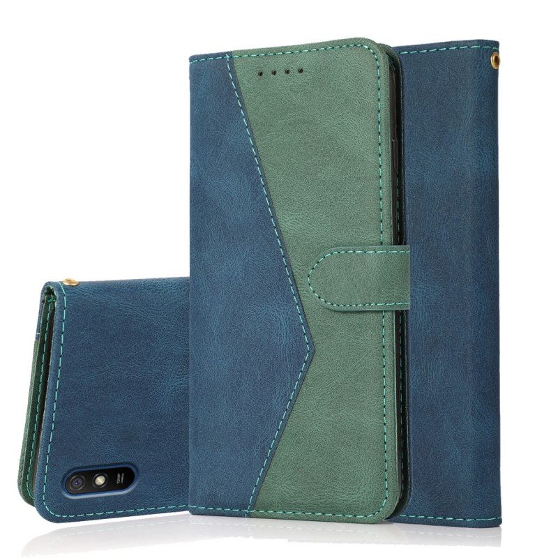 Θήκη Flip Xiaomi Redmi 9A Δίχρωμο Τρίγωνο Ψεύτικο Δέρμα