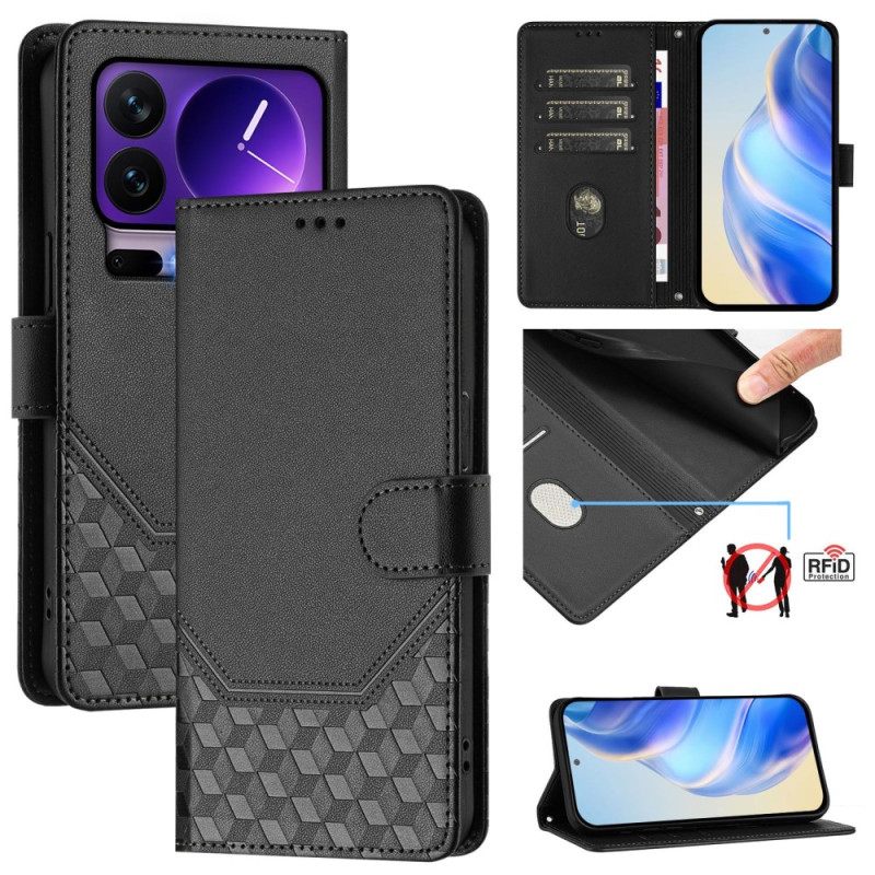 Δερματινη Θηκη Xiaomi 17 Pro Κλείδωμα Rfid Και Σχέδιο Κηρήθρας Σιλικόνης